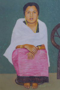 A portrait of Ima Langathel Thoinu, who is the modern pioneer of Moirang Sai. It was Ima Thoinu who developed the forms current style and repertoire. (Photographer/painter unknown)